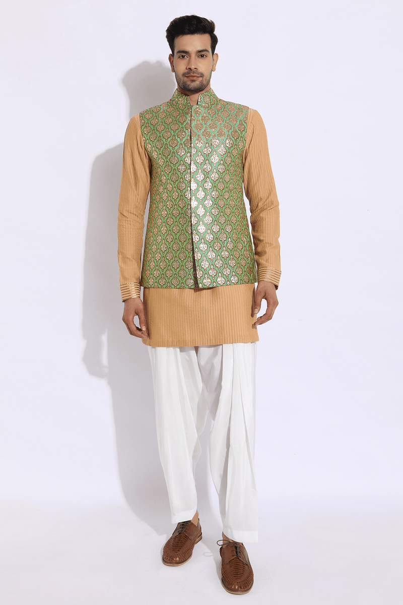 Green Brocade Bandi Jacket - Kunal Anil Tanna