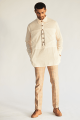 Ivory Long Shirt Jacket with Shirt and mesh faded print pants (Express Delivery) - Kunal Anil Tanna