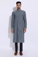 Grey asymmetrical mock layered textured kurta set (Express Delivery) - Kunal Anil Tanna