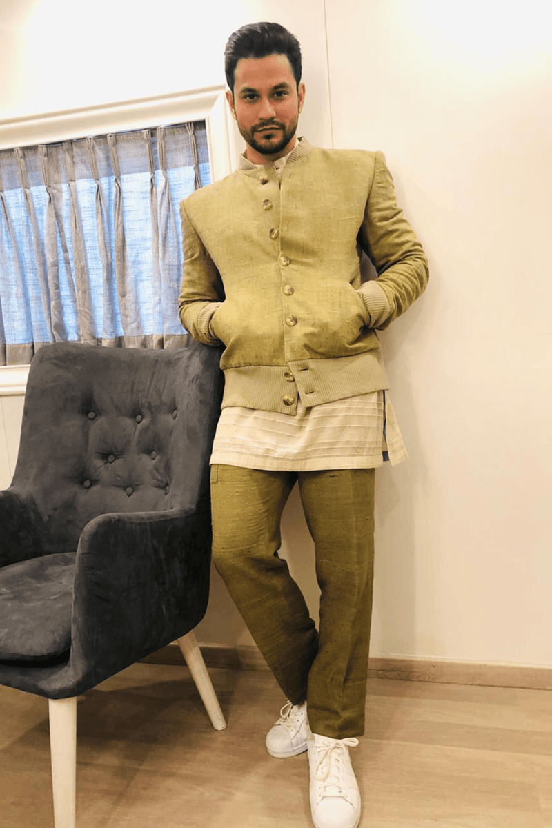 Kunal Khemu In Olive green bomber jacket with off white kurta and olive green trousers - Kunal Anil Tanna