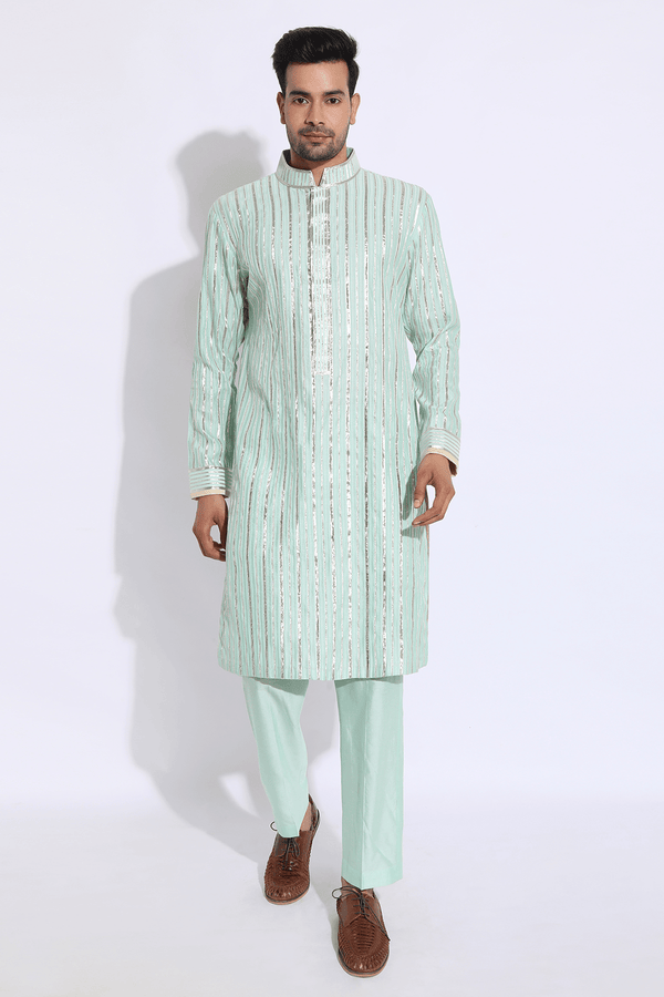 Light green with zari lines Kurta set - Kunal Anil Tanna