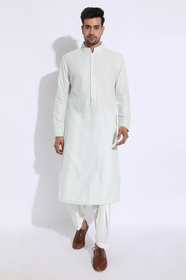 Light green thread textured kurta set (Express Delivery) - Kunal Anil Tanna