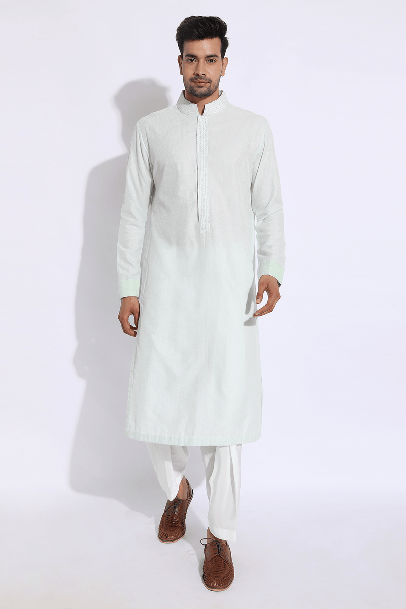 Light green thread textured kurta set (Express Delivery) - Kunal Anil Tanna