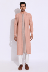 Salmon and grey mock layered kurta set (Express Delivery) - Kunal Anil Tanna
