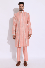 Light peach with zari lines Kurta set - Kunal Anil Tanna