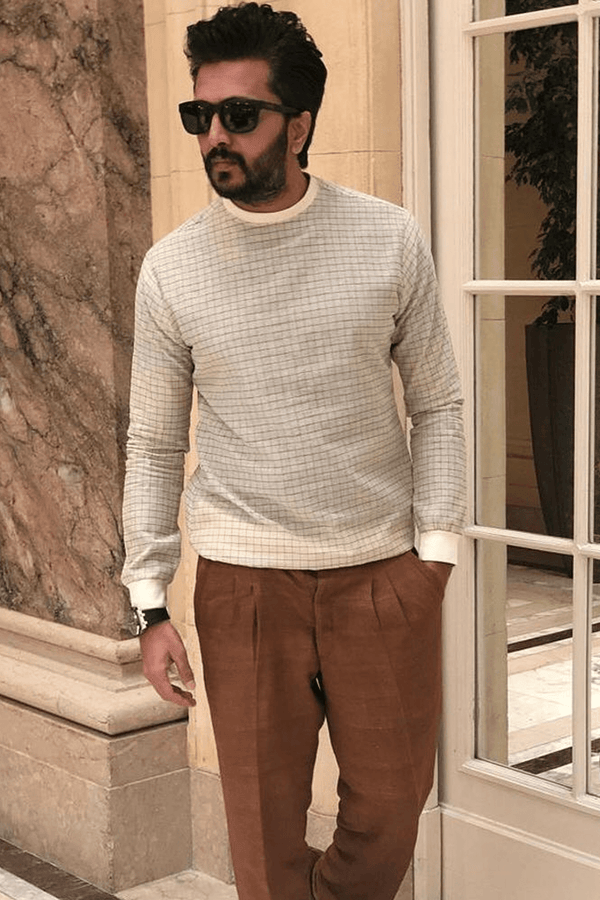 Riteish Deshmukh In Off white  tunic with dark tan trousers - Kunal Anil Tanna