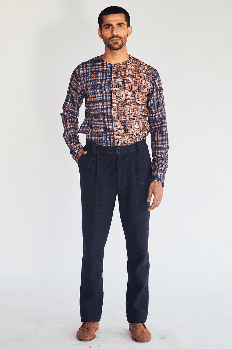 Textured Bandi Jacket with Printed Shirt and Quilted Trousers - Kunal Anil Tanna