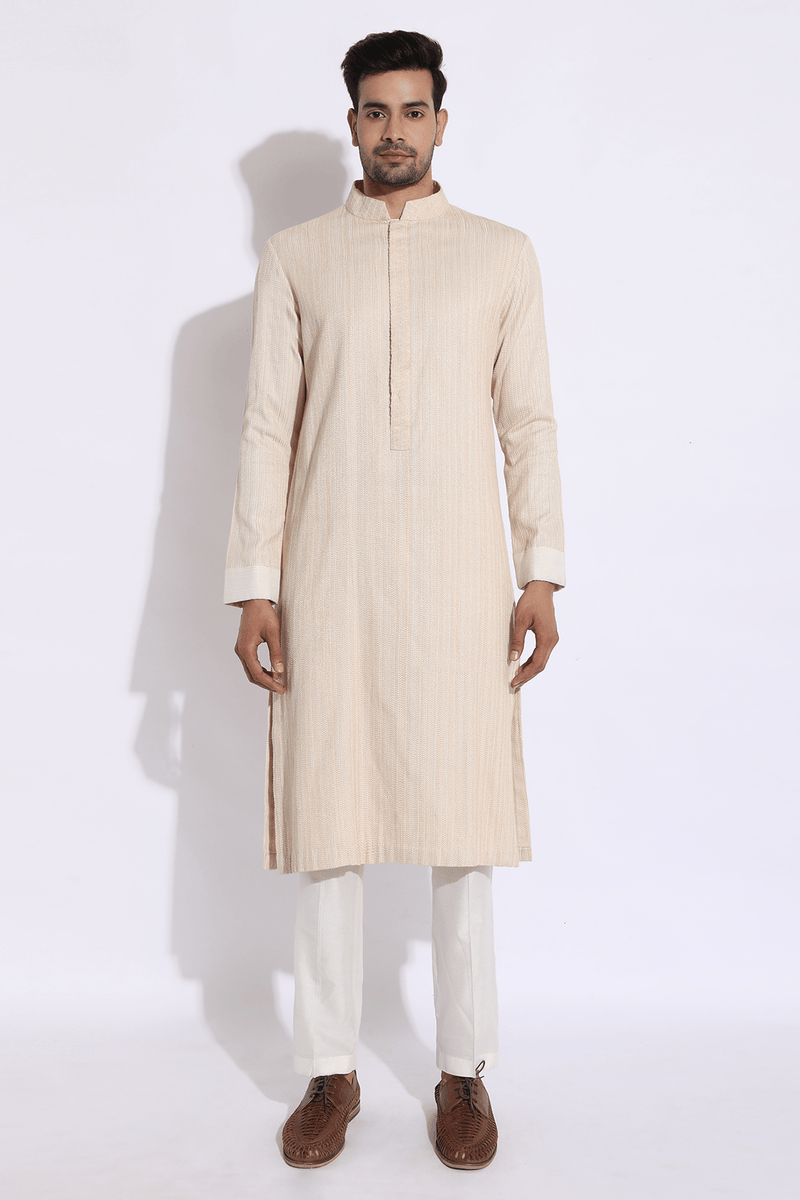 Ivory with beige thread texture kurta set (Express Delivery) - Kunal Anil Tanna