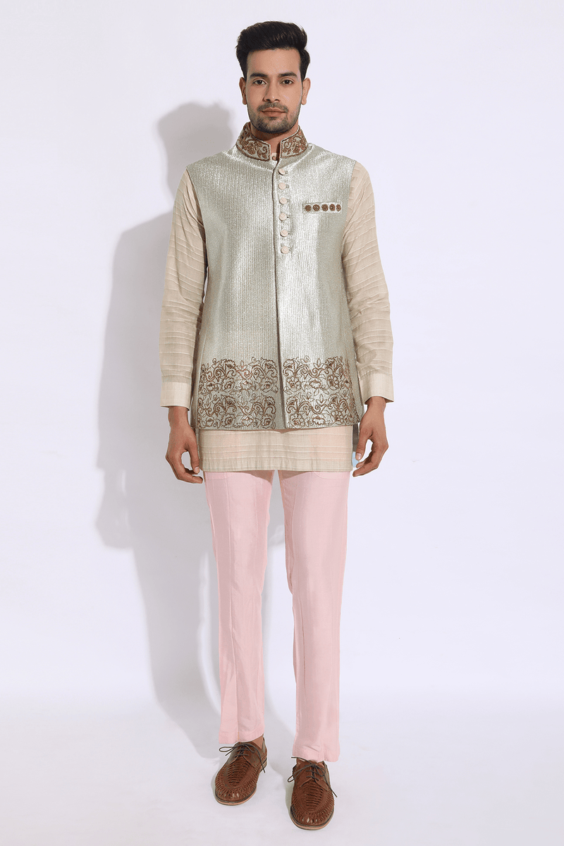 Embroidered Jacket with Golden Texture - Kunal Anil Tanna