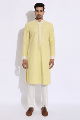 Light yellow embroidered kurta set - Kunal Anil Tanna