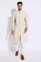 Beige with ivory Embroidery Sherwani Set (Express Delivery) - Kunal Anil Tanna