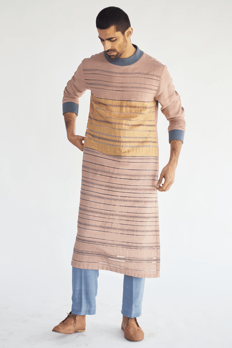 Long Jacket with Textured Kurta and Jute Trouser - Kunal Anil Tanna