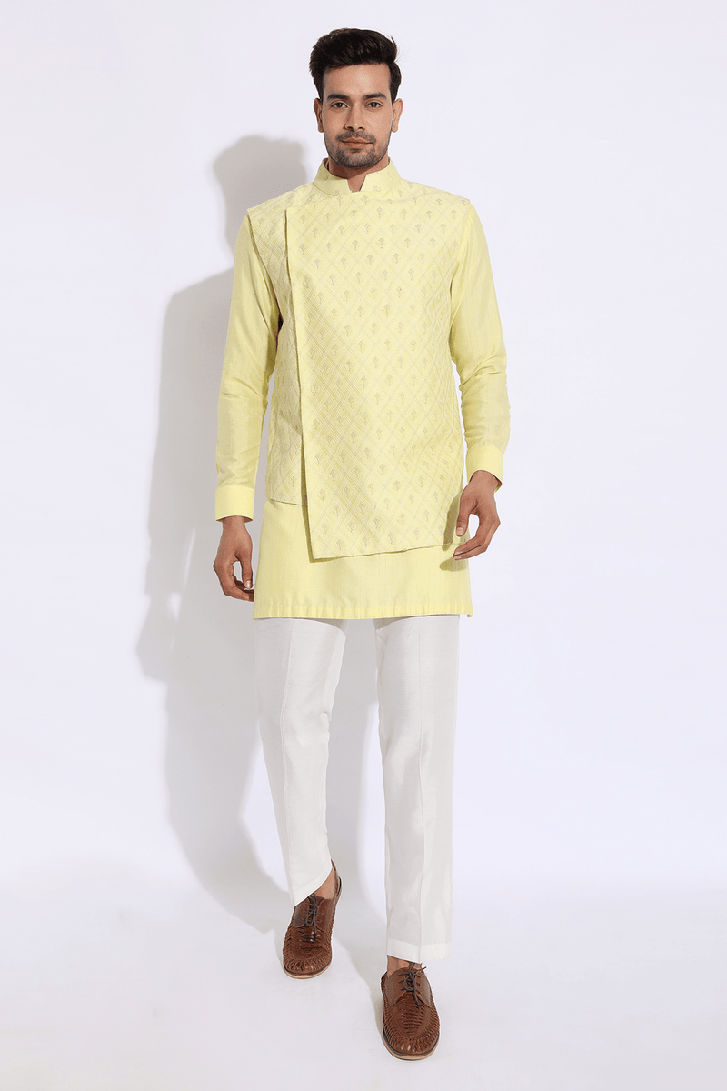 Asymmetrical Overlap Bandi Jacket with Kurta Set - Kunal Anil Tanna