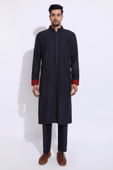 Dark blue with thread texture Kurta Set - Kunal Anil Tanna