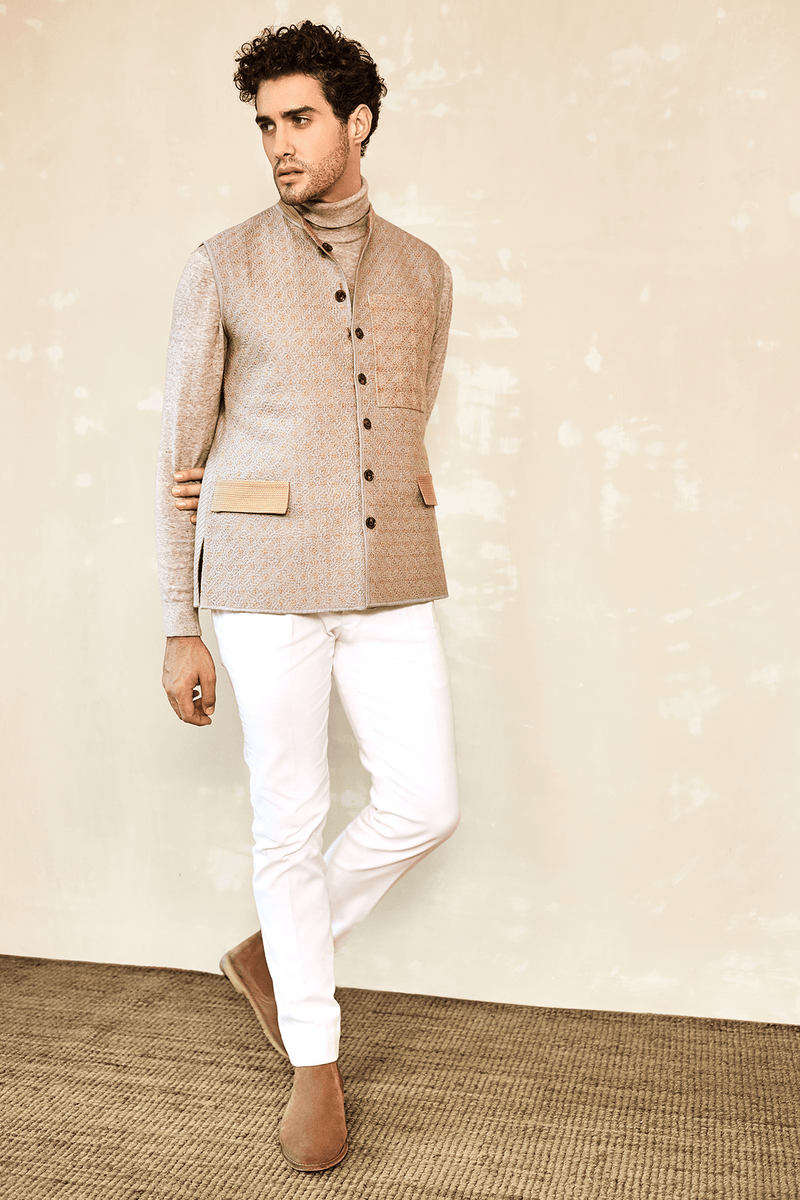 Beige Mélange Polo Neck - Kunal Anil Tanna