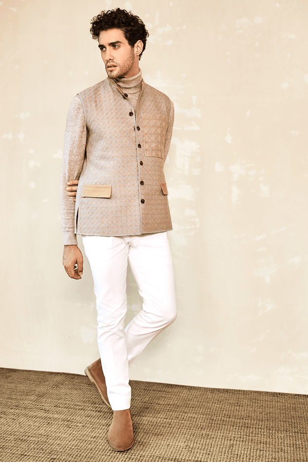 Reversible Bandi Jacket with Polo Neck & Trousers - Kunal Anil Tanna