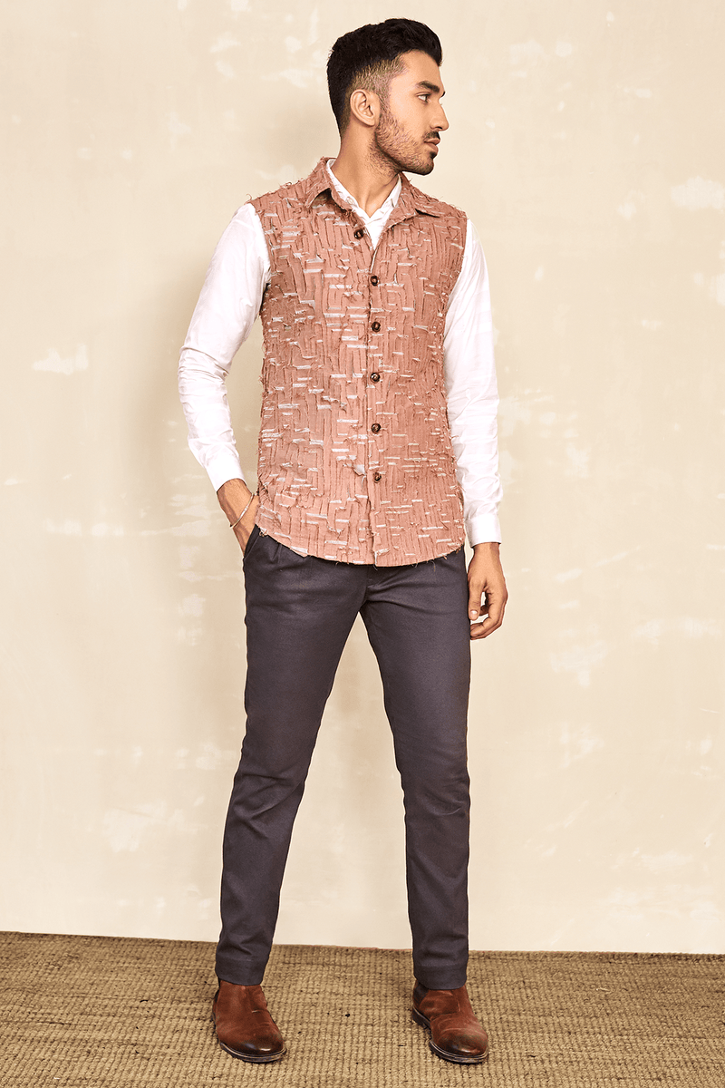 Textured Shirt Bandi Jacket - Kunal Anil Tanna