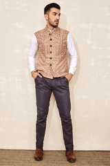 Beige Textured Bandi Jackets - Kunal Anil Tanna