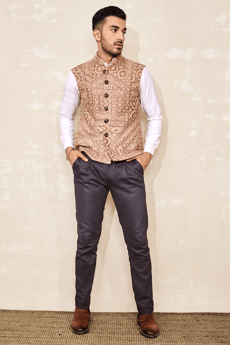 Bandi Jacket with white Shirt & Grey Trousers (Express Delivery) - Kunal Anil Tanna