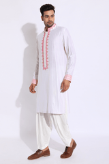 Ivory with pink pleating detail kurta set - Kunal Anil Tanna