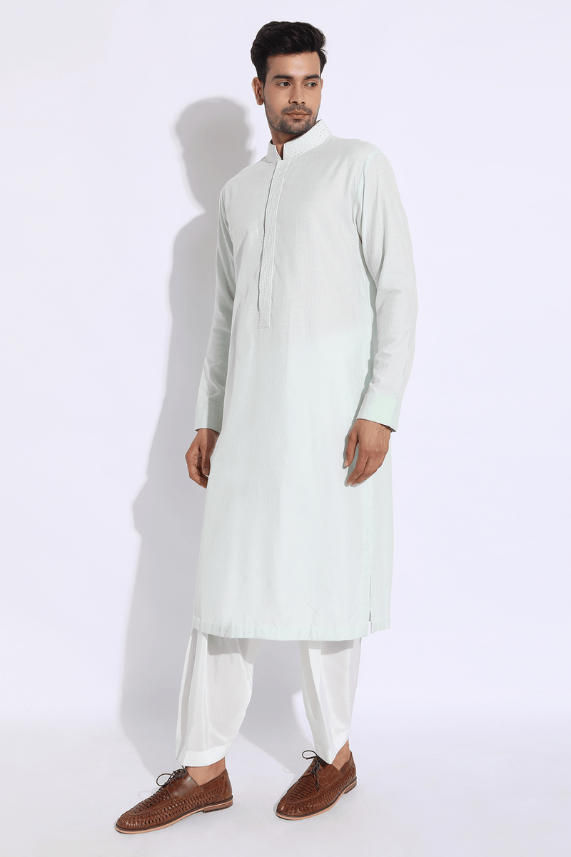 Light green thread textured kurta set (Express Delivery) - Kunal Anil Tanna