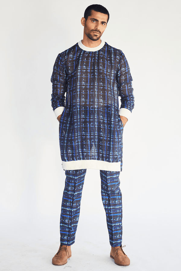 Mesh Print Pullover Kurta and Trousers (Express Delivery) - Kunal Anil Tanna