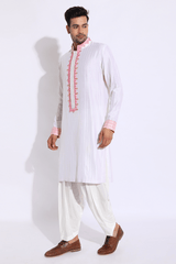 Ivory with pink pleating detail kurta set (Express Delivery) - Kunal Anil Tanna