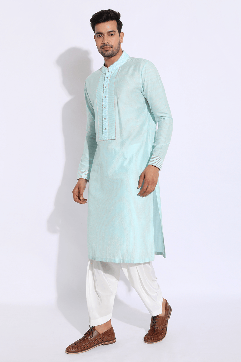 Light blue with thread embroidery Kurta set (Express Delivery) - Kunal Anil Tanna