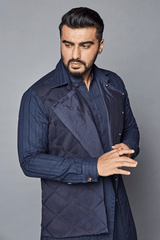 Arjun Kapoor In Dark blue trench style shirt jacket with knit flap - Kunal Anil Tanna