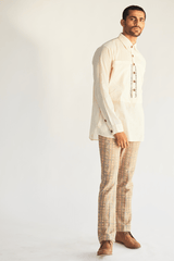 Ivory Long Shirt Jacket with Shirt and mesh faded print pants (Express Delivery) - Kunal Anil Tanna