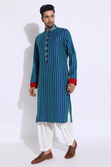 Blue with green texture kurta set - Kunal Anil Tanna