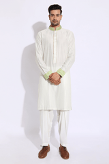 Ivory with pale green pleating detail kurta set - Kunal Anil Tanna