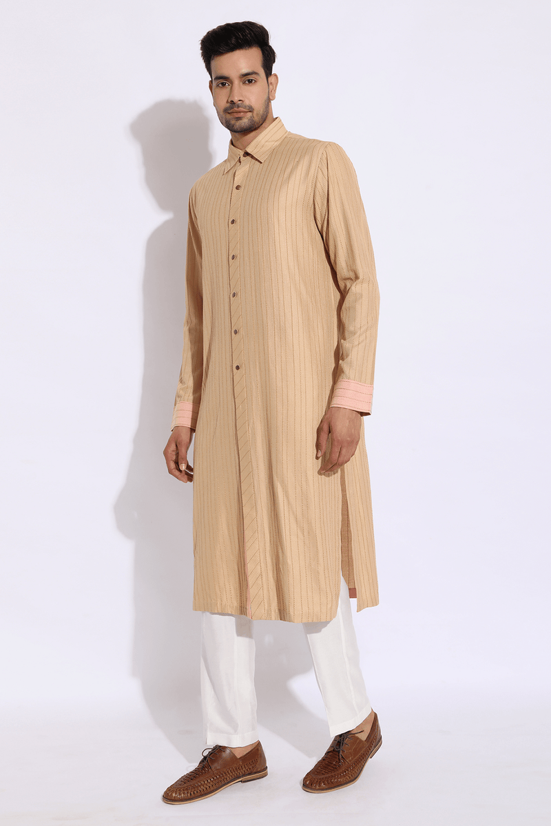 Beige with thread texture Kurta Set (Express Delivery) - Kunal Anil Tanna