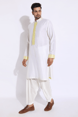 Ivory with Lime Yellow Matting detail Kurta Set - Kunal Anil Tanna