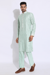 Light green with zari lines Kurta set (Express Delivery) - Kunal Anil Tanna