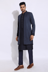 Dark Blue Mock Layered Kurta Set - Kunal Anil Tanna