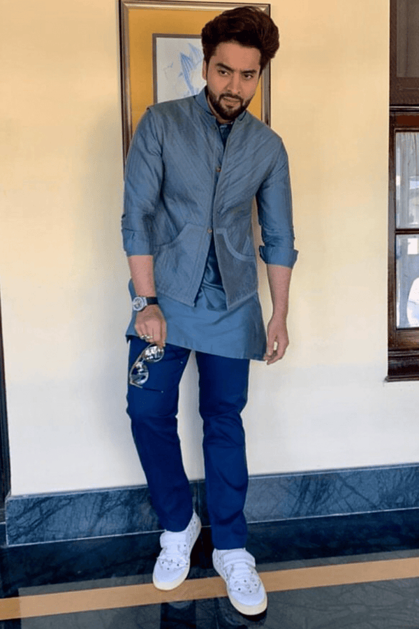 Jackky Bhagnani In Blue Bandi Jacket, Blue Shirt Kurta - Kunal Anil Tanna