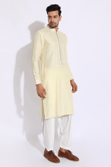 Light Yellow with thread embroidery Kurta set (Express Delivery) - Kunal Anil Tanna