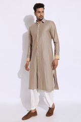 Grey with Beige Thread Texture Kurta Set - Kunal Anil Tanna