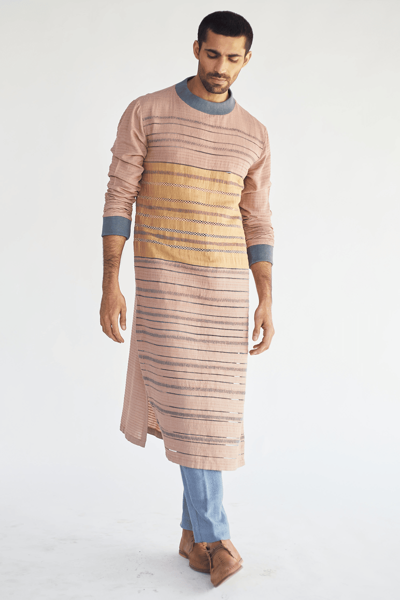 Long Jacket with Textured Kurta and Jute Trouser - Kunal Anil Tanna