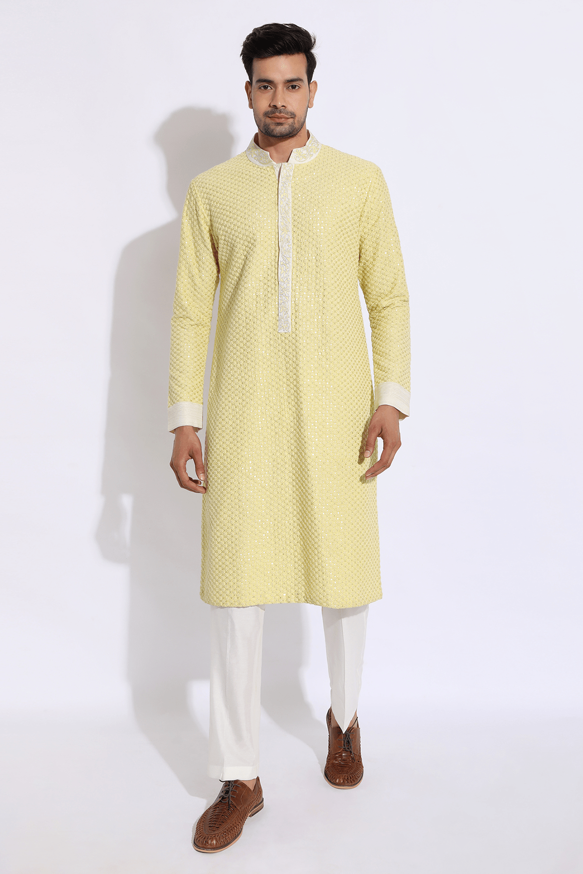 Light yellow embroidered kurta set - Kunal Anil Tanna