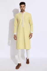 Light yellow embroidered kurta set - Kunal Anil Tanna