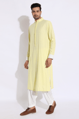 Light yellow with thread texture Kurta Set (Express Delivery) - Kunal Anil Tanna