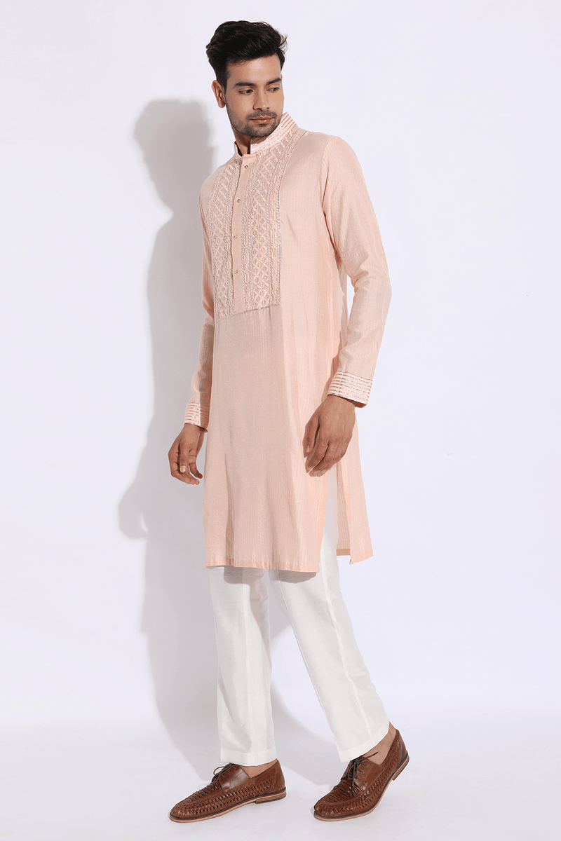 Light peach with thread embroidery Kurta set - Kunal Anil Tanna