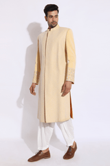 Light Yellow with Ivory Texture Sherwani Set (Express Delivery) - Kunal Anil Tanna