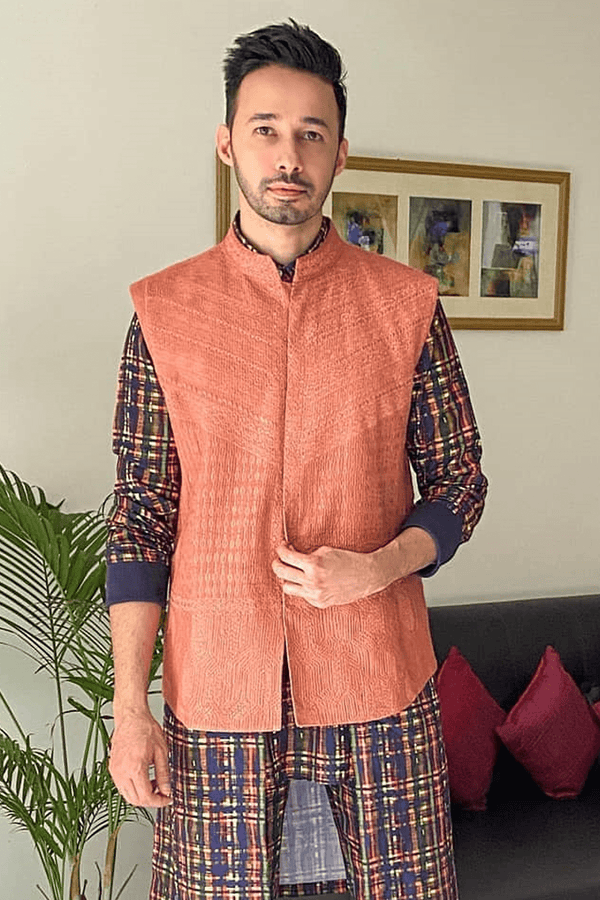 Rizwan bachav In Bandi Jacket with Multi-Coloured Mesh Print Kurta Shirt and Pants - Kunal Anil Tanna