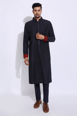 Dark blue with thread texture Kurta Set - Kunal Anil Tanna