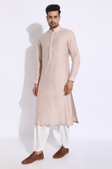 Beige with light lilac thread texture kurta set - Kunal Anil Tanna