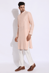 Light peach with thread embroidery Kurta set (Express Delivery) - Kunal Anil Tanna