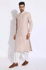 Beige with light lilac thread texture kurta set (Express Delivery) - Kunal Anil Tanna